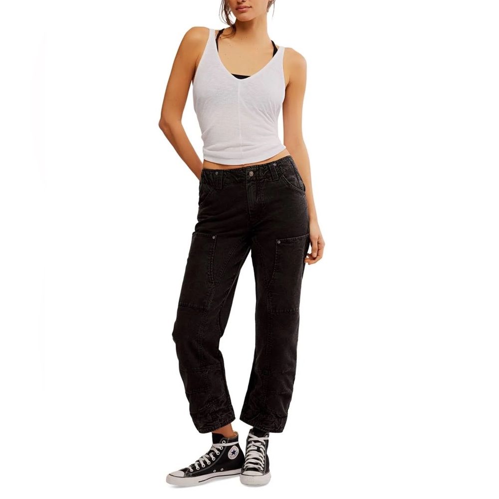 Free People Supersonic Pants 100% Cotton Slim Fit Straight Barrel Black Size 6 - Picture 4 of 14
